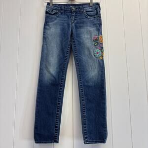 True Religion Girl's Boho Embroidered Floral Denim Jeans Size 10 Cotton Blend